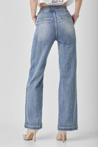 Wide Flare Button Jeans