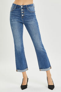 Button Fly Ankle Straight Jeans