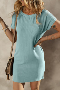 Blue Rib Knit Dress