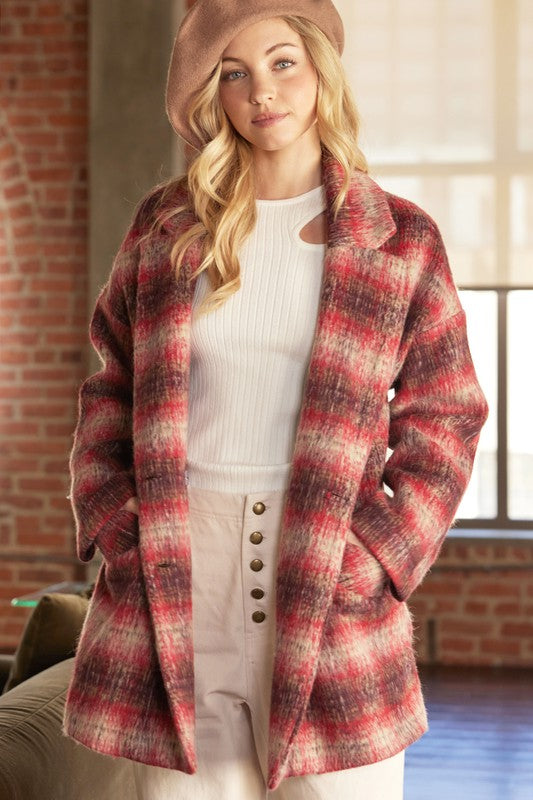 Red Brushed Plaid Jacket