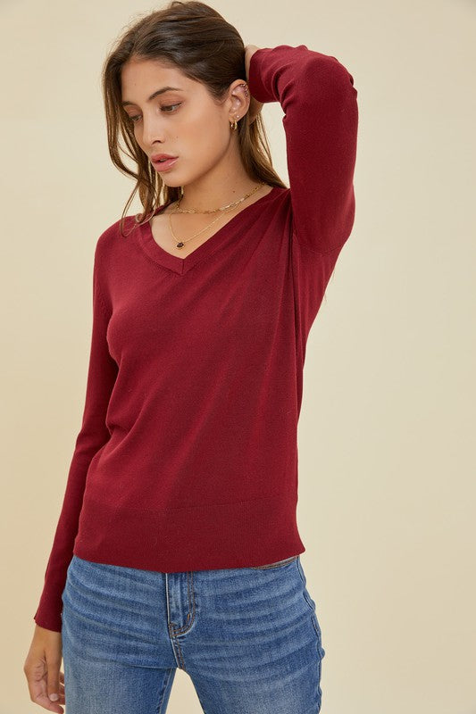 Wine V-Neck Sweater