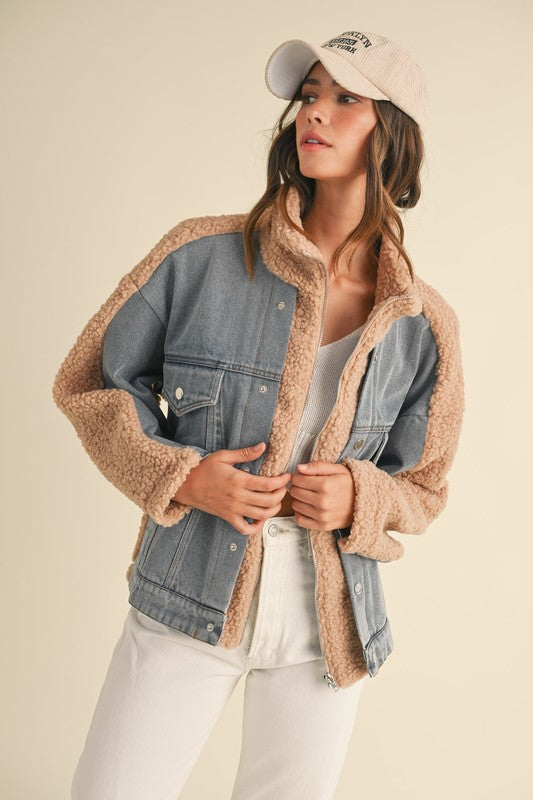 Mocha Fleece & Denim Combo Jacket