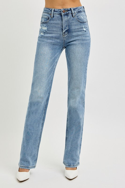 Hi-Rise Straight Lt. Wash Jeans