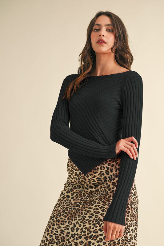 Pointed Hem Ribbed Sweater