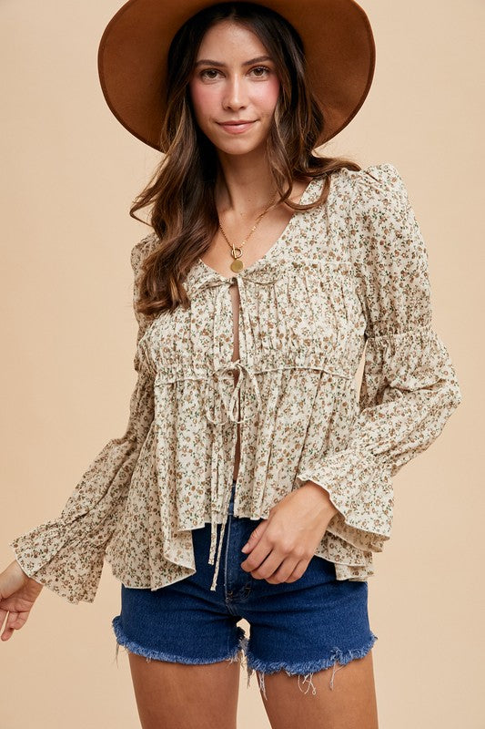 Ditsy Print Tie Blouse