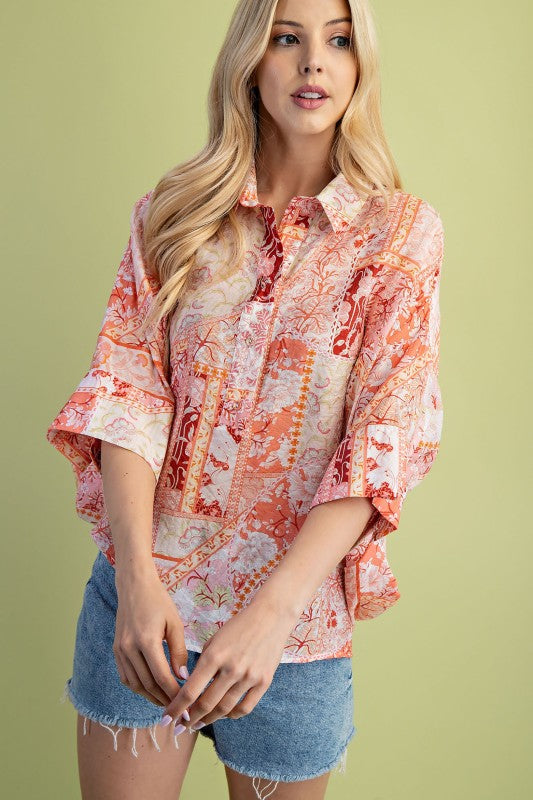 Coral Popover Top