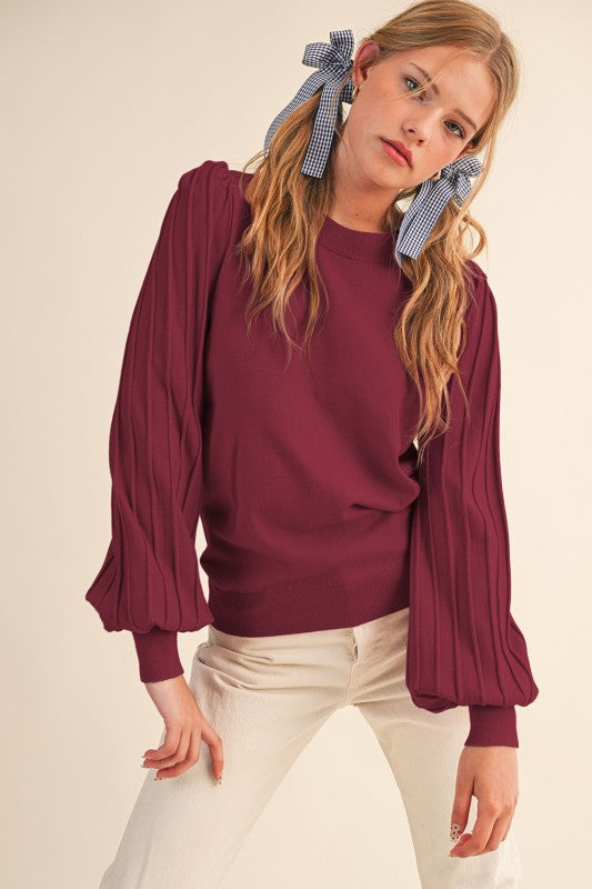Wine Textured Sleeve Top
