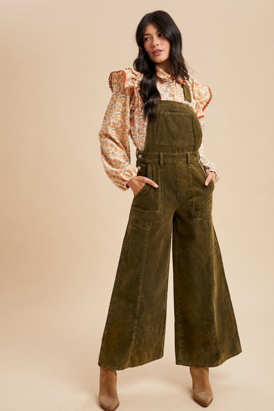Olive Corduroy Overalls