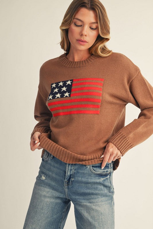 Mocha American Flag Sweater