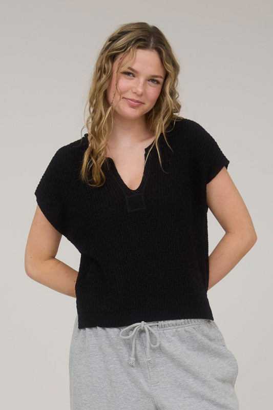 Black Slit Neck Knit