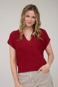 Red Slit Neck Knit