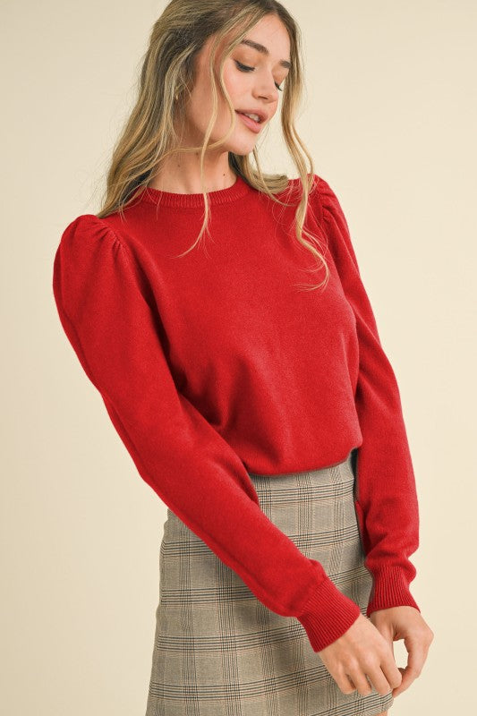 Red Puff Sleeve Sweater