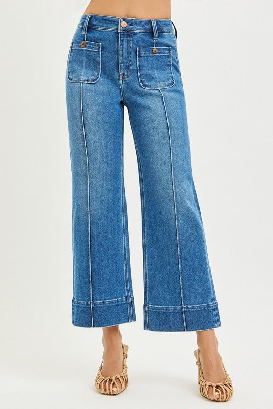 Med. Wash Pintuck Pocket Jeans
