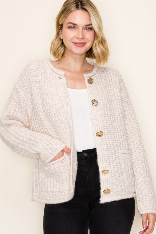 Oatmeal Chunky Button Cardi
