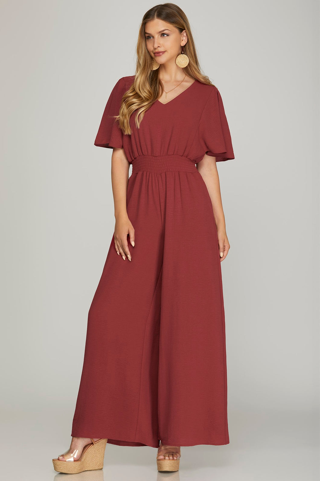 Brick Smocked Jumpsuit