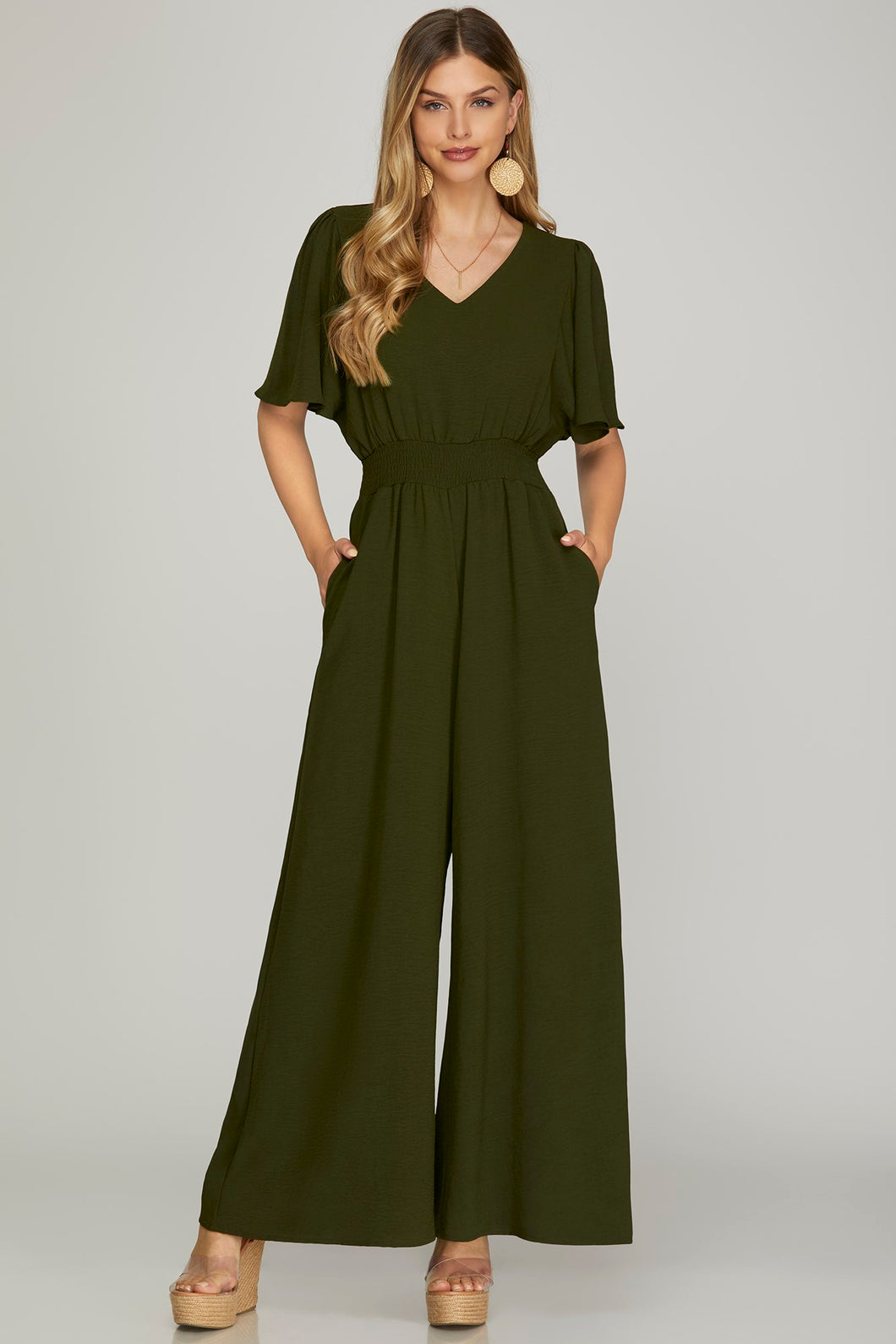 Olive Smocked Jumpsuit