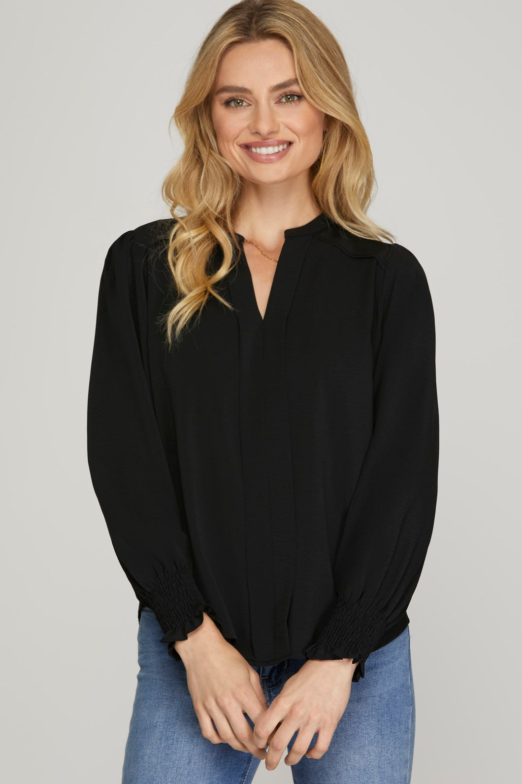 Black Smocked Blouse