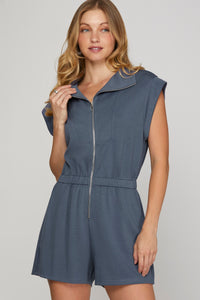 Dusty Blue Zip Romper