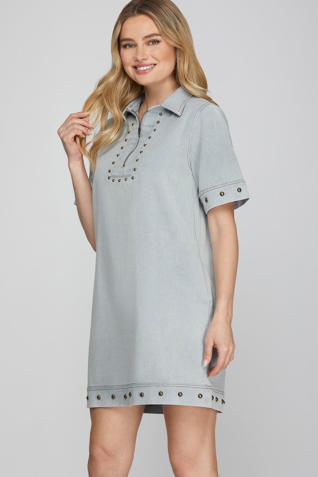 Studed Washed Denim Dress