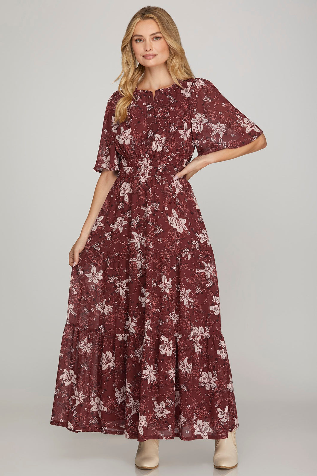 Wine Floral Dress
