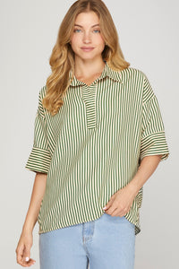 Green Stripe Oversized Top