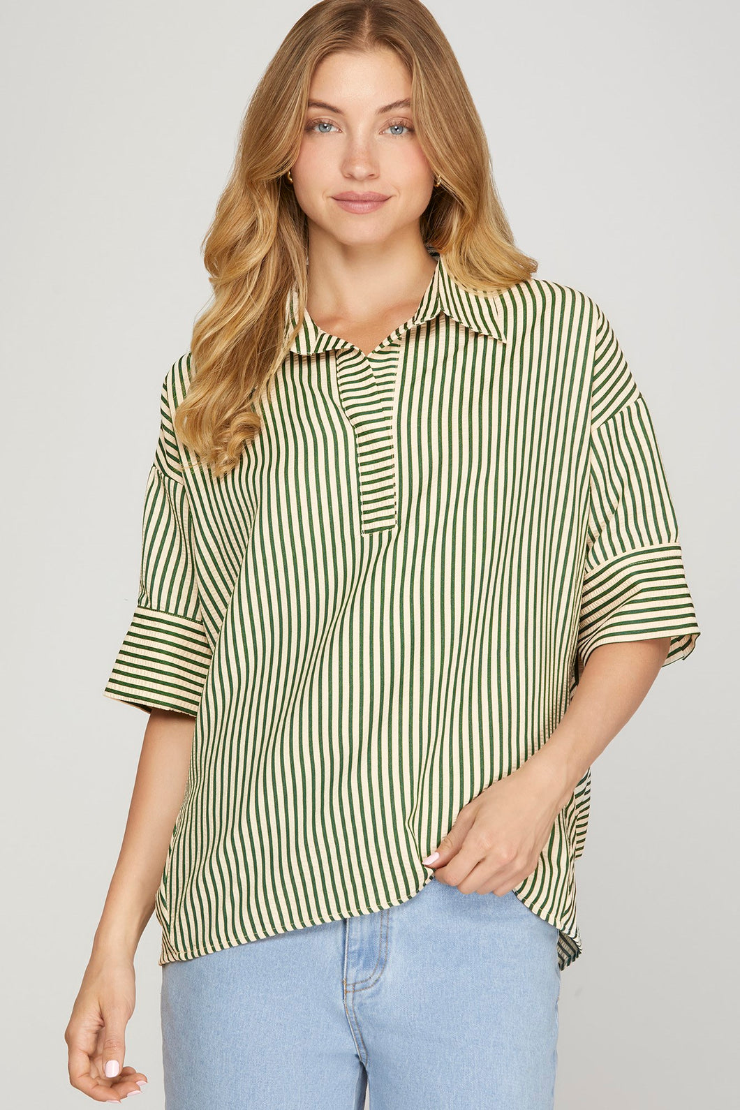Green Stripe Oversized Top