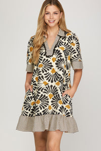 Black Woven Print Dress