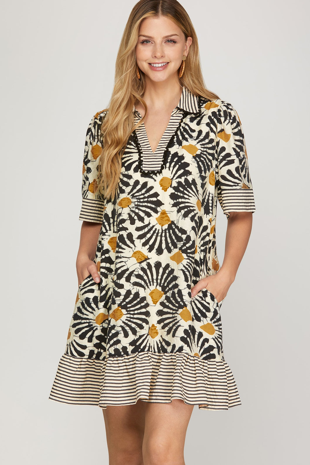 Black Woven Print Dress