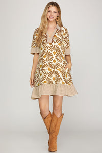 Mocha Woven Print Dress