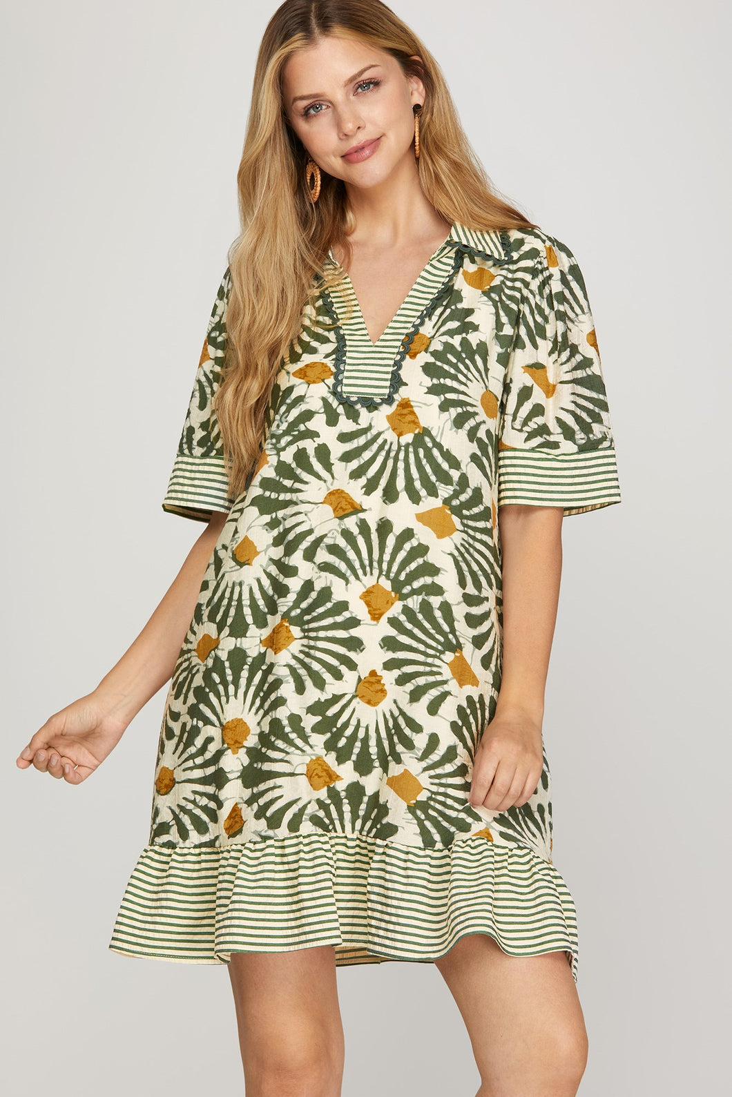Olive Woven Print Dress