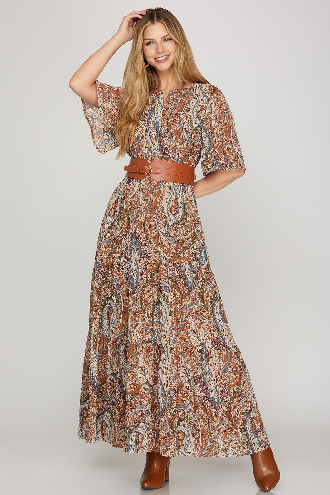 Cinnamon Flutter Sleeve Dress