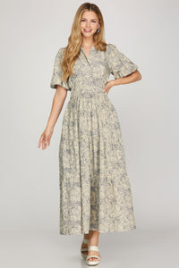 Navy Blue Woven Print Maxi