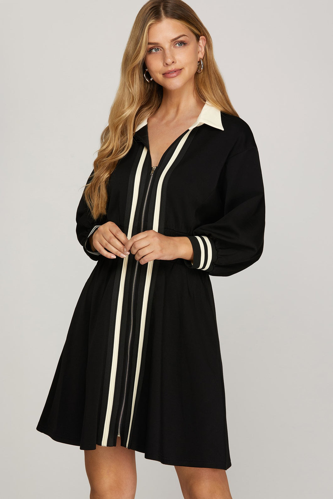 Black Band Zip Dress