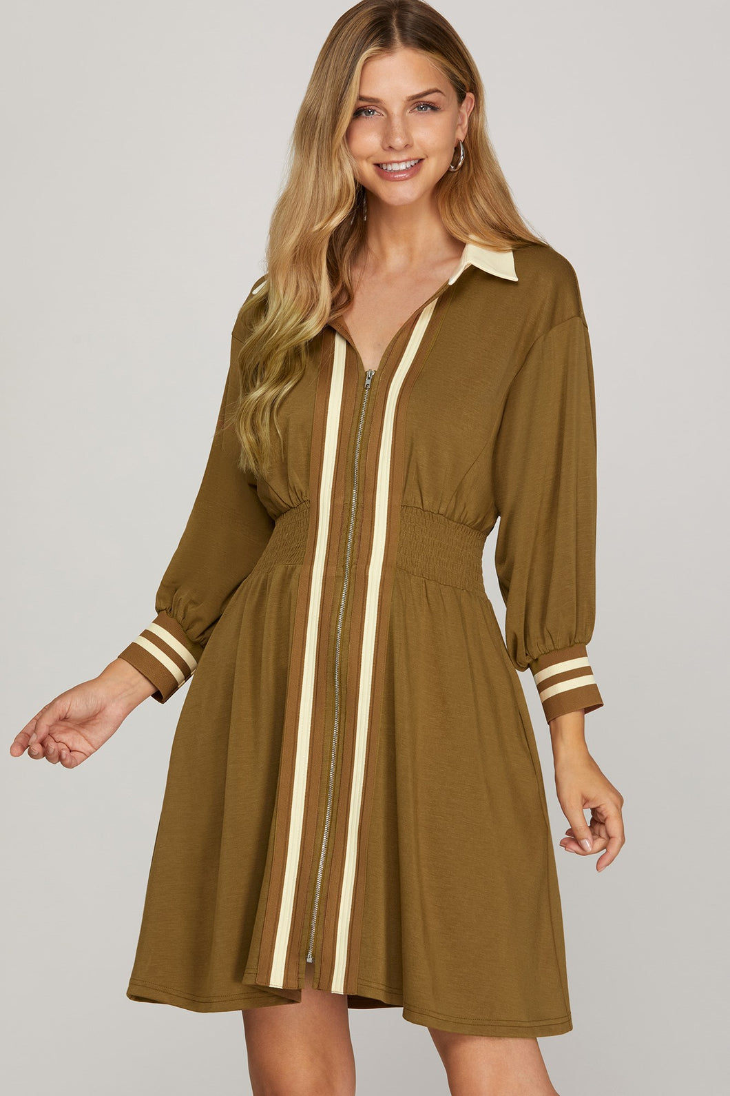 Mocha Band Zip Dress