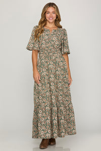 Olive Floral Maxi Dress