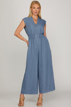 Load image into Gallery viewer, Blue Smocked Jumpsuit

