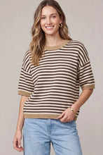 Load image into Gallery viewer, Brown Stripe Shortsleeve Sweater
