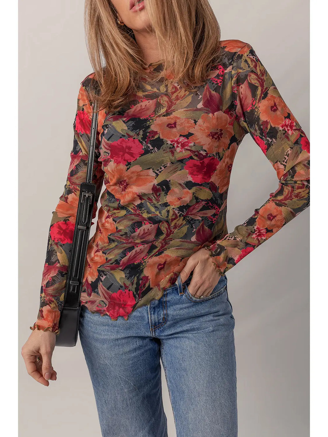 Floral Mesh Sleeve Top