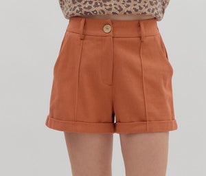 Rust Pleated Cuff Shorts