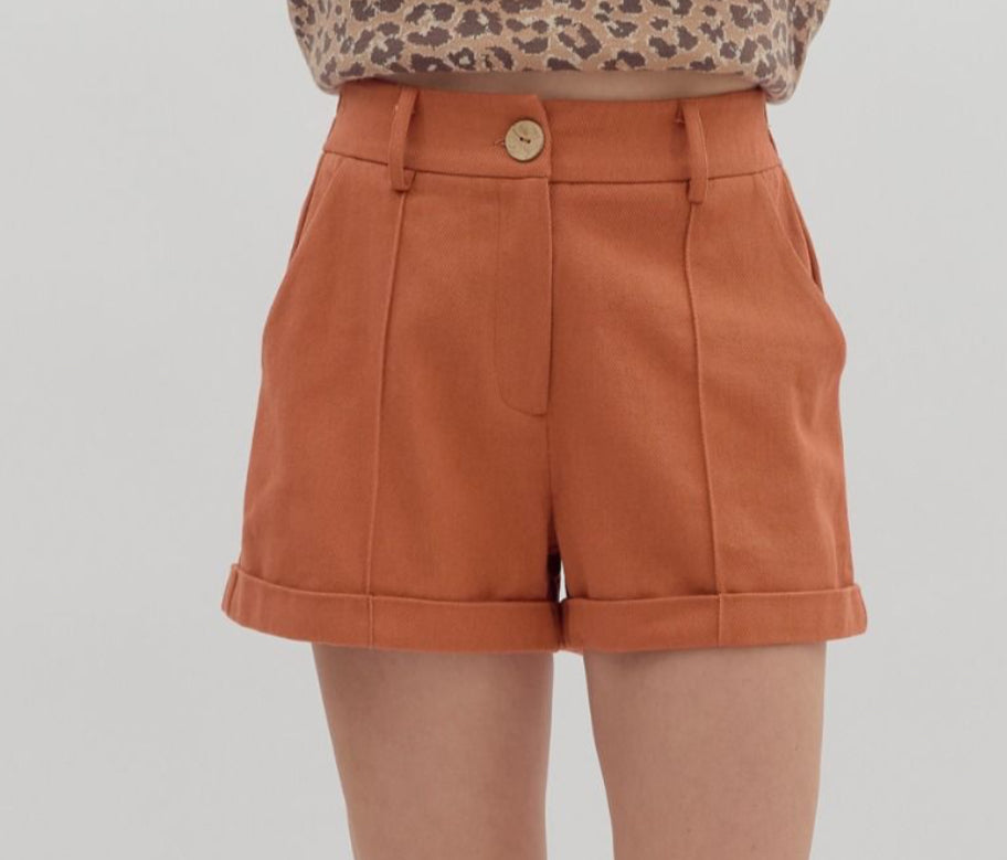Rust Pleated Cuff Shorts