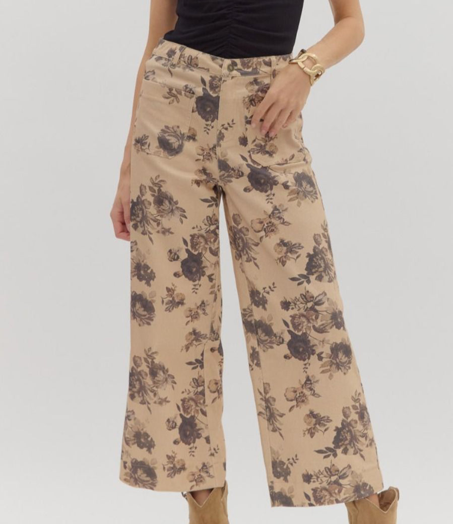 Taupe Floral Pants