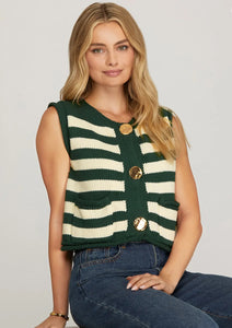 Green Stripe Button Cardi