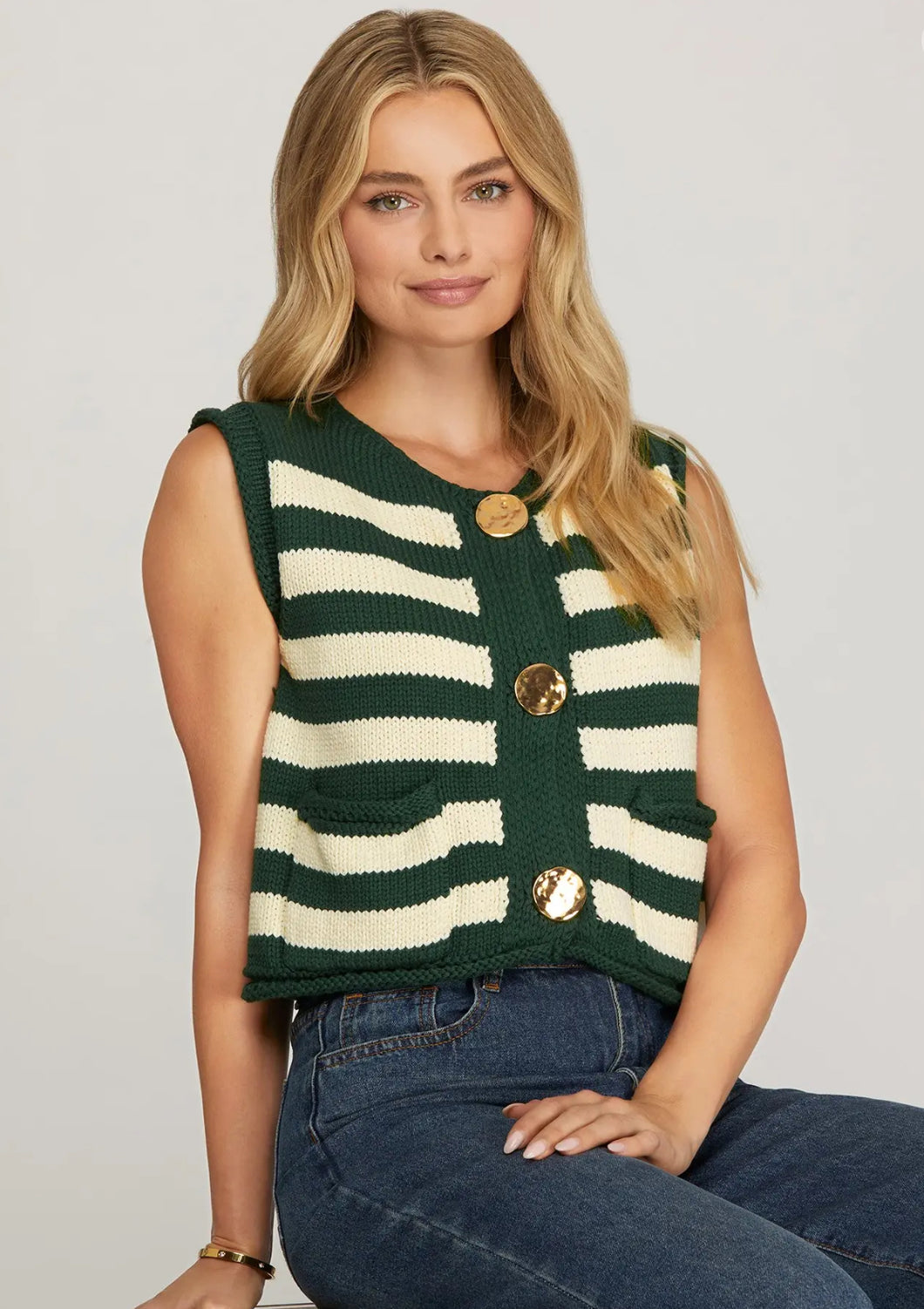 Green Stripe Button Cardi