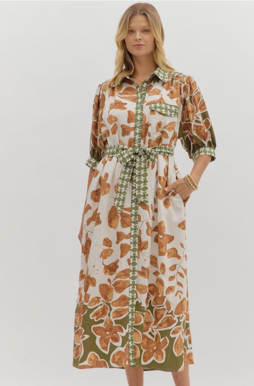 Camel Botanical Dress