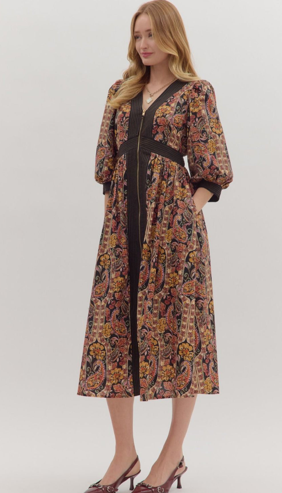 Black Paisley Zip Dress