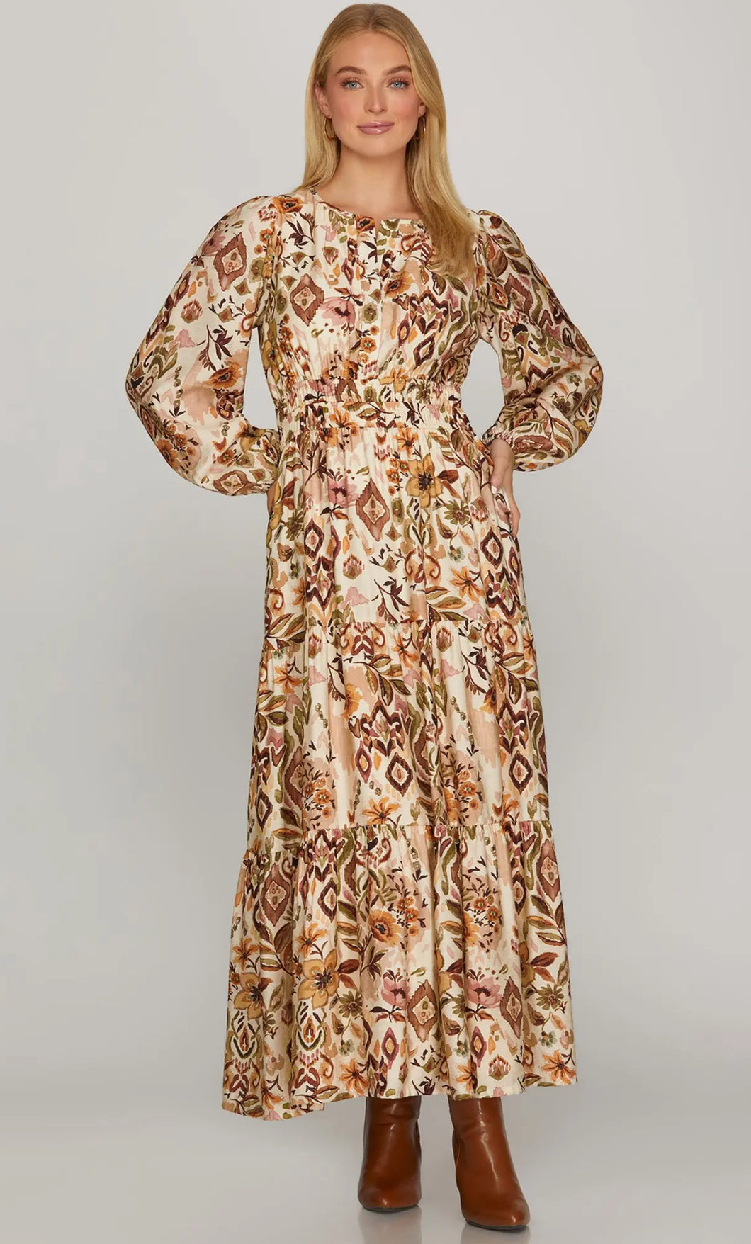 Brown/Olive Woven Print Maxi