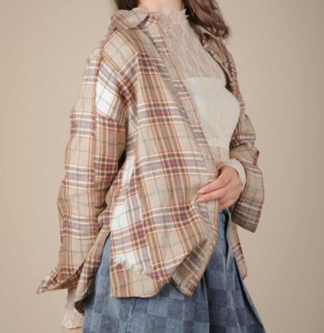 Taupe Plaid Button Down