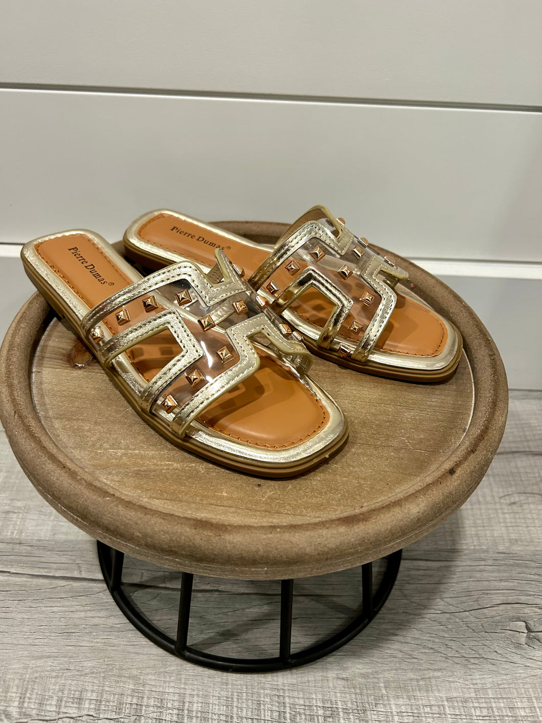 Gold & Clear Stud Sandals