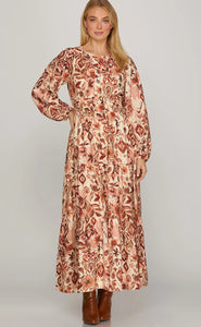 Rose/Brick Woven Print Dress