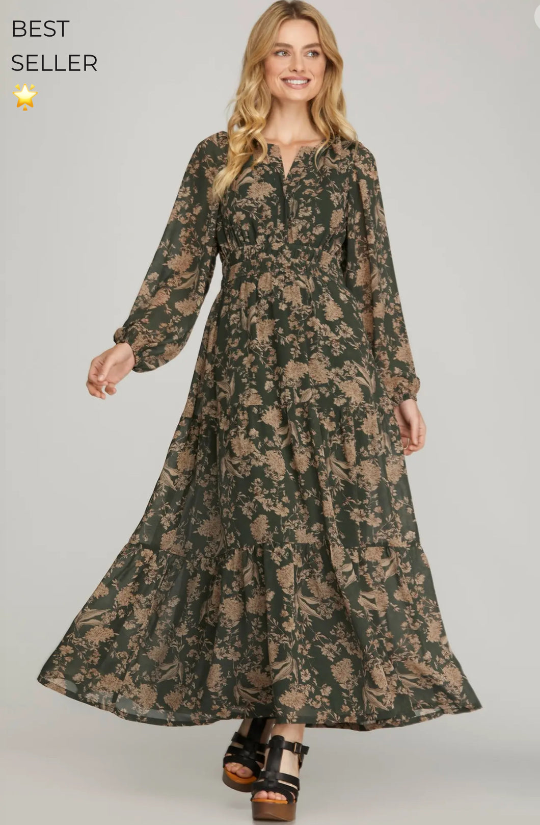 Green Floral Maxi Dress